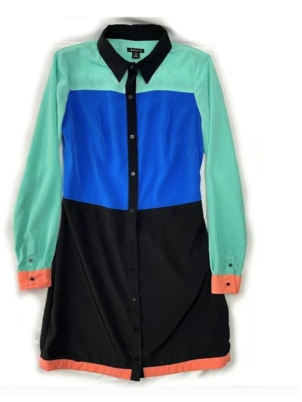 I Love Ronson Ladies Long Sleeve Color Block Button Front Dress Medium Stylish